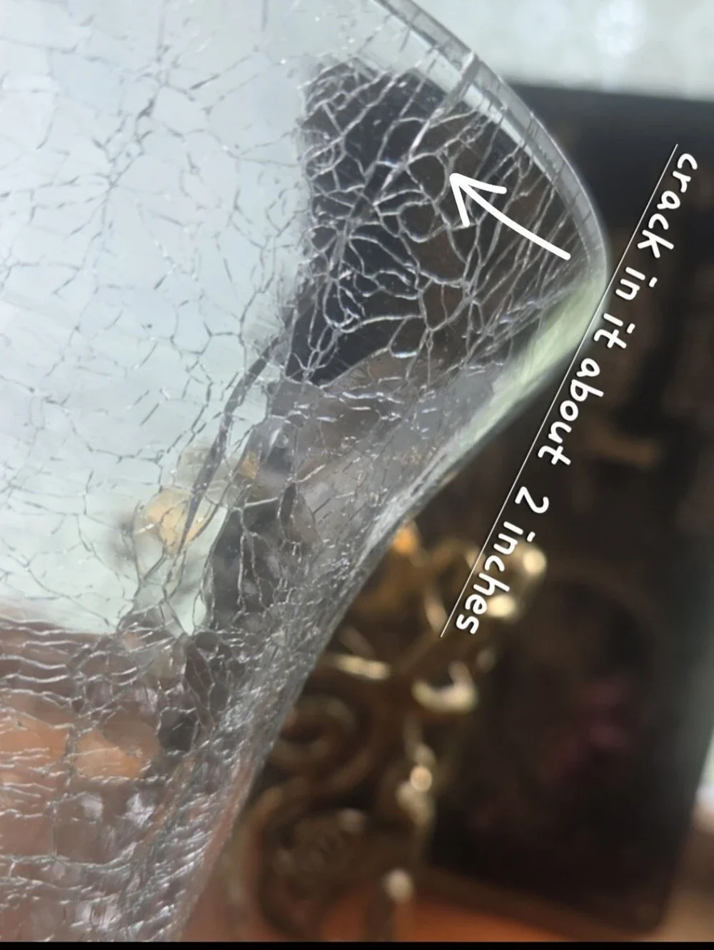 Vintsged 80s ,90s Decorative Crackle Glass Vase with Gold Metal Filigree